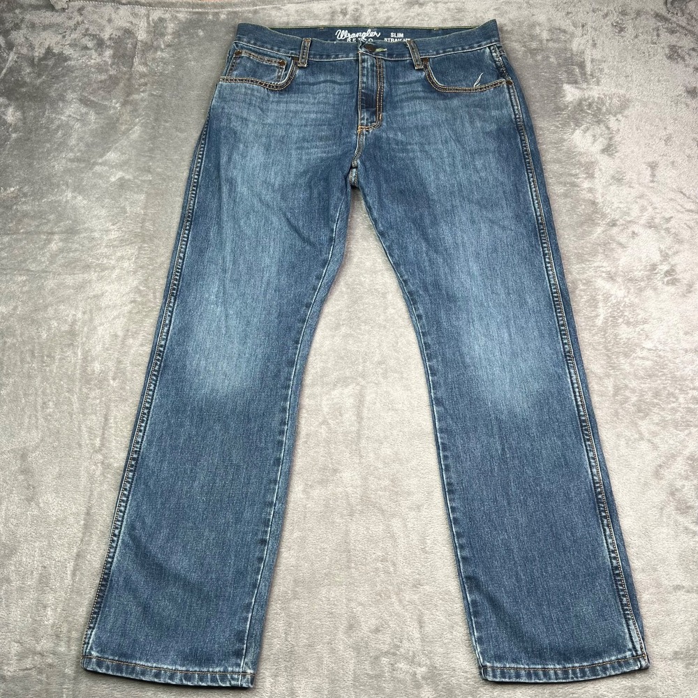 Wrangler Jeans Men 35x30 Fit 33x31 Blue Retro Slim Straight Western Cowboy Denim
